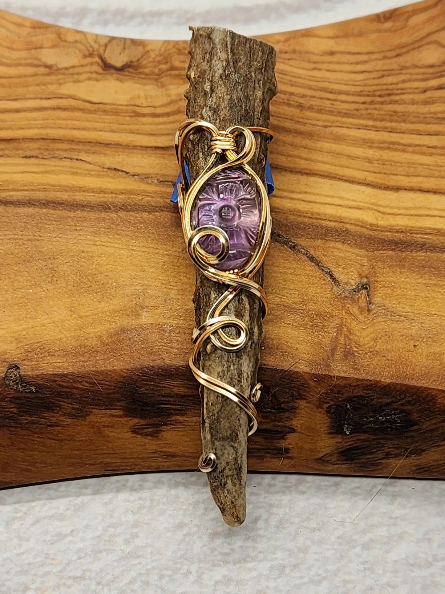 Wire Wrapped Amethyst and Antler Pendant