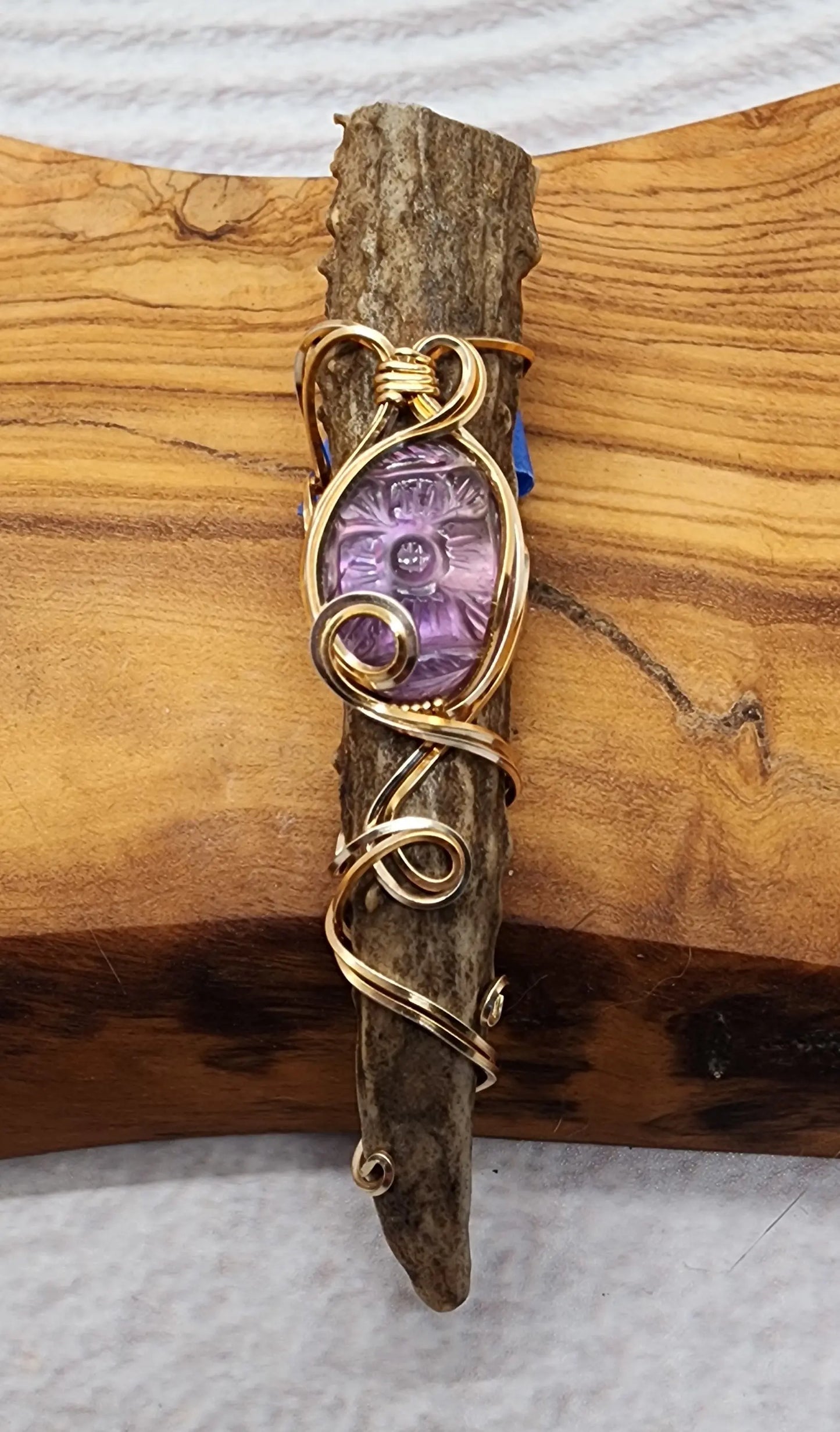 Wire Wrapped Amethyst and Antler Pendant