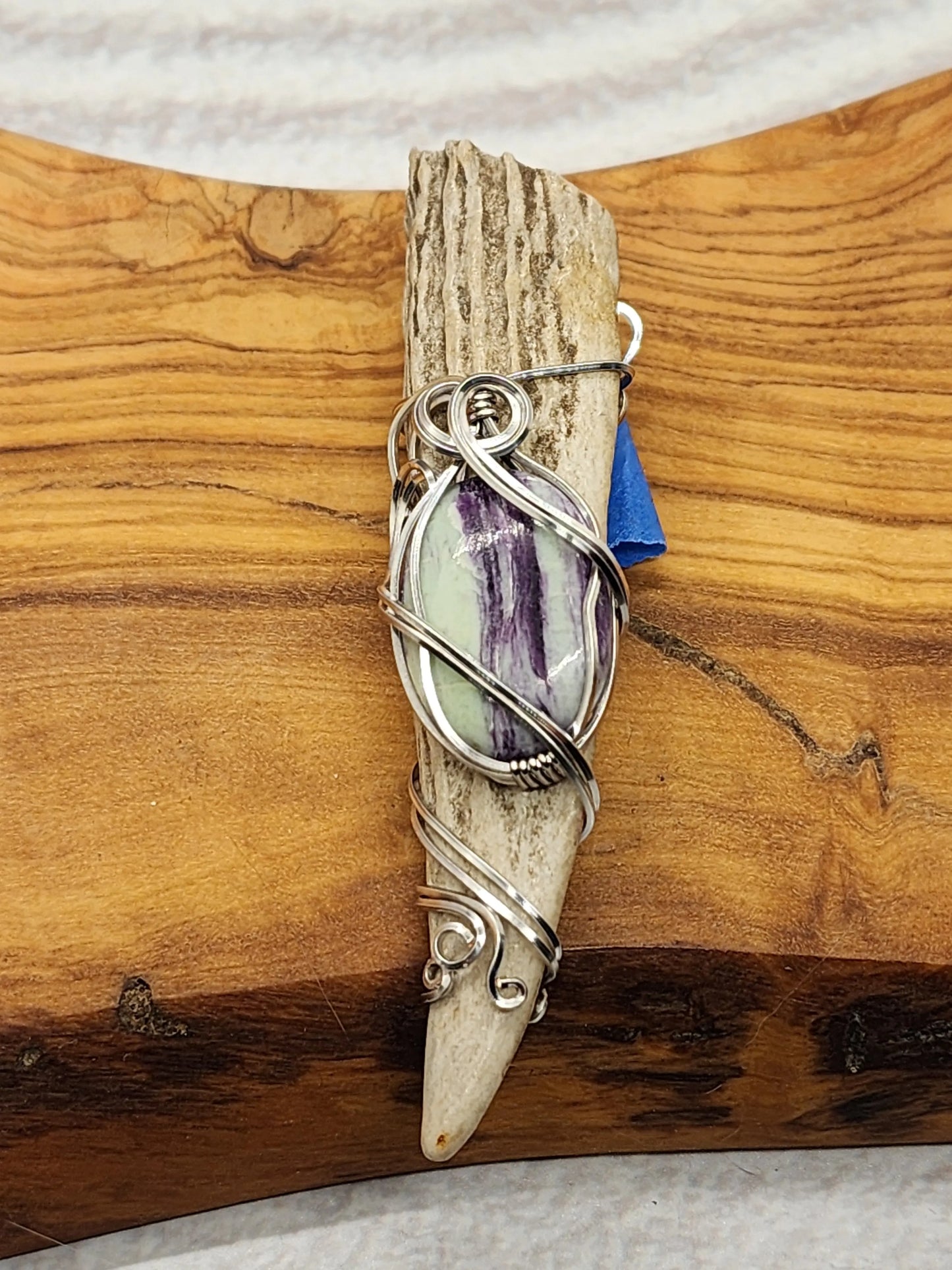 Wire Wrapped Bolivianite and Antler Pendant