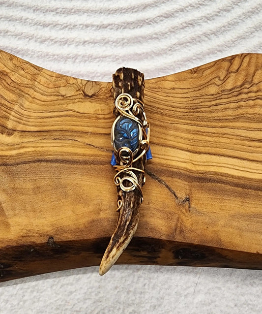 Wire Wrapped Labradorite and Antler Pendant