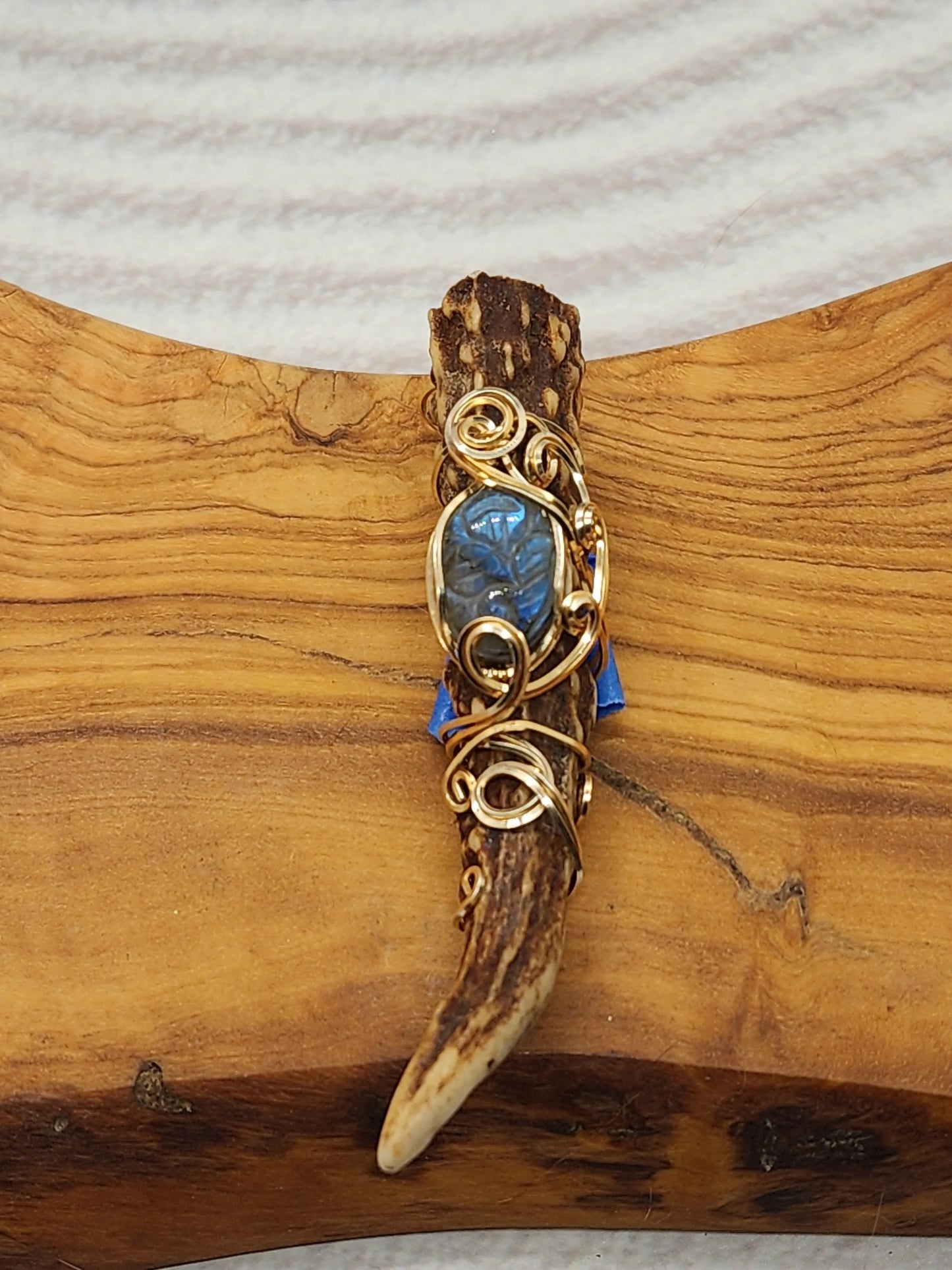 Wire Wrapped Labradorite and Antler Pendant