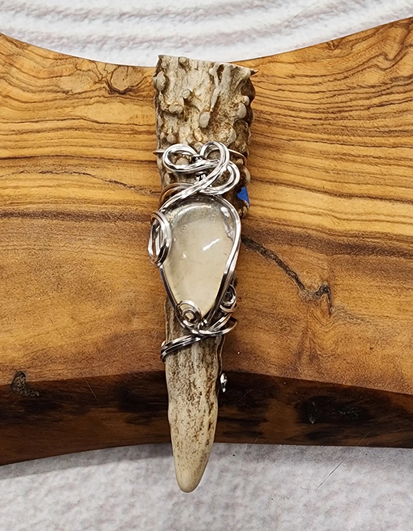 Wire Wrapped Mother of Pearl and Antler Pendant