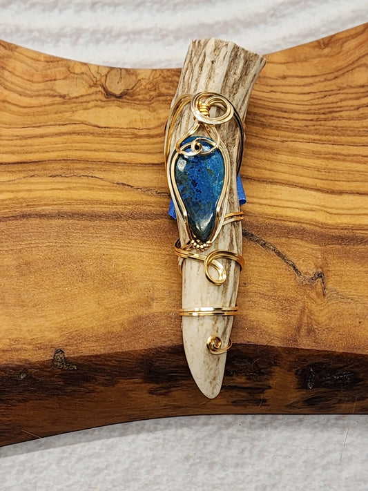 Wire Wrapped Shattuckite and Antler Pendant moonlitbeading