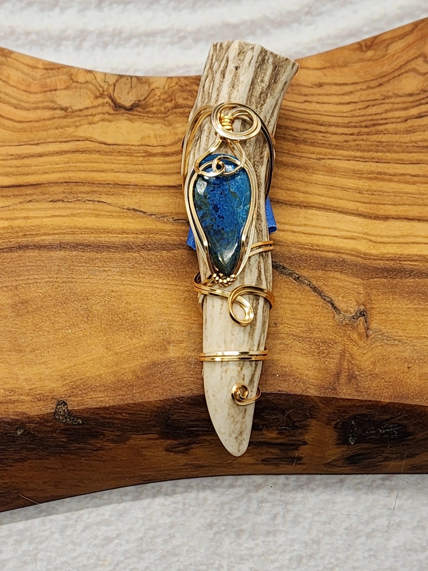 Wire Wrapped Shattuckite and Antler Pendant moonlitbeading