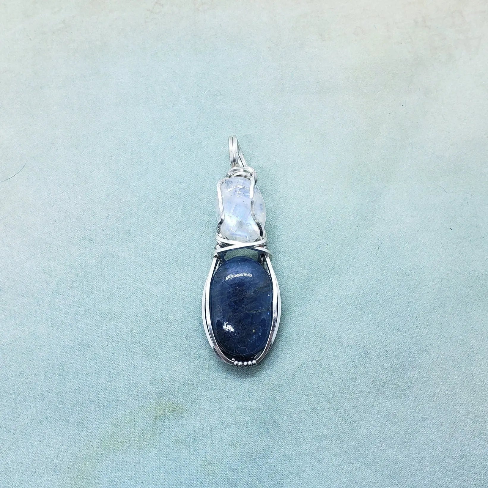Apatite and Moonstone, Dual Stone Wire Wrapped Pendant, Protect Pendant - moonlitbeading