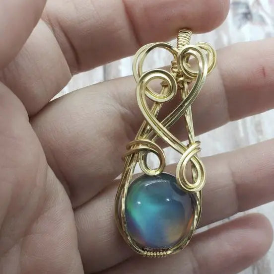Aurora Opal Pendant, Floating Elven Crystal Pendant - moonlitbeading