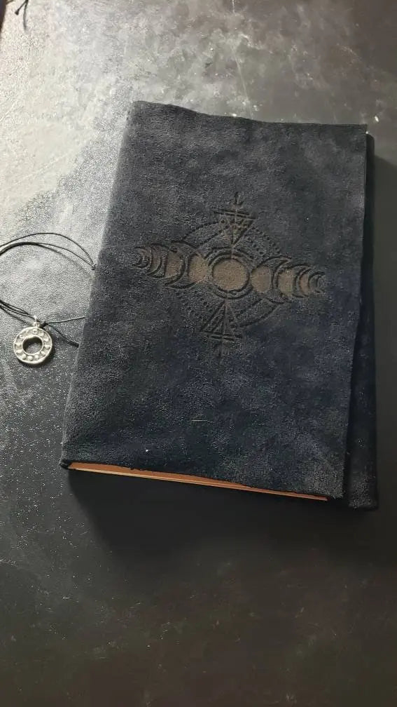 Black Moon Phase Leather Journal - moonlitbeading