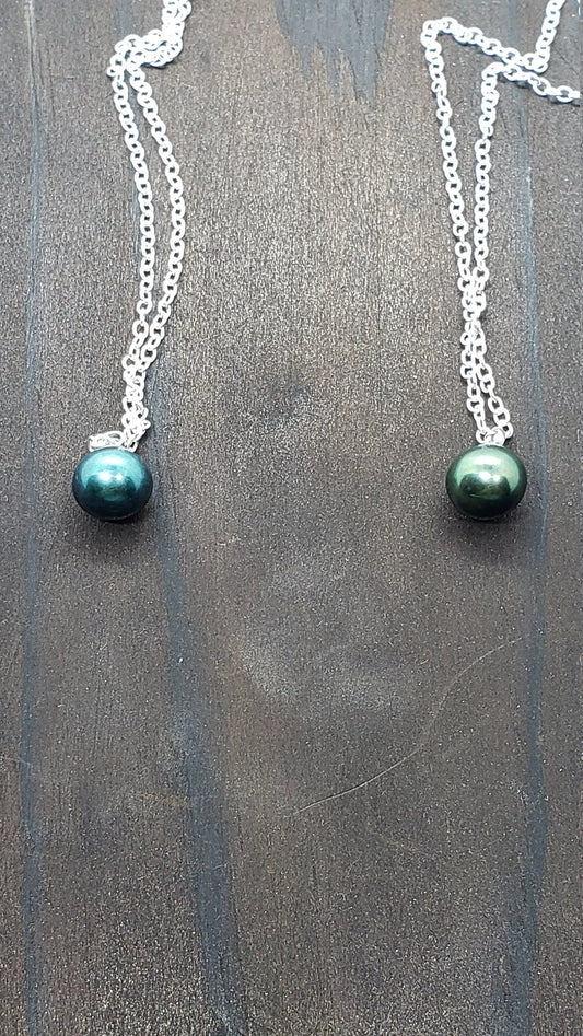 Blue Green Solitare Pearl Necklace    gemstone pendant, pearl