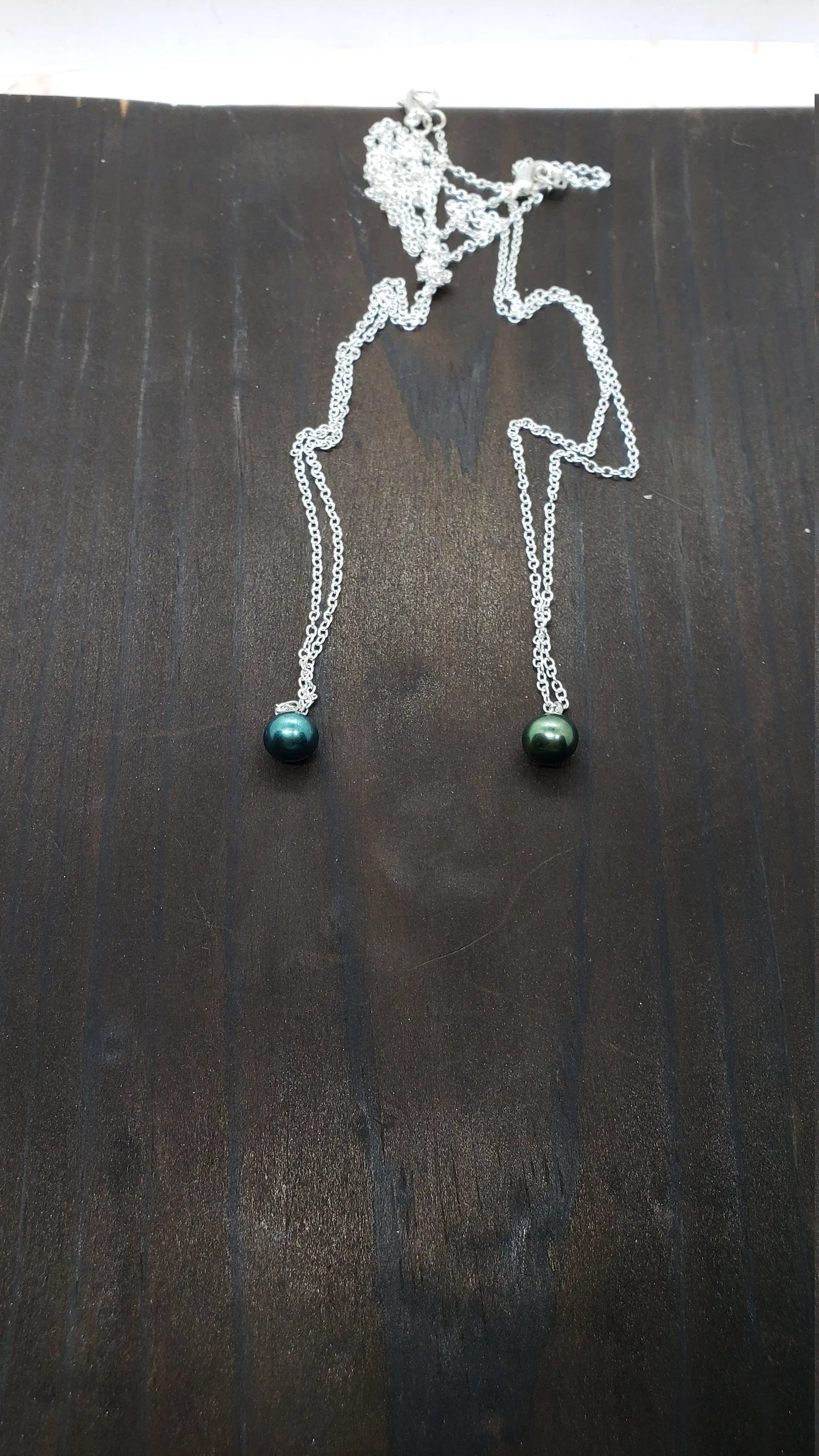 Blue Green Solitare Pearl Necklace    gemstone pendant, pearl