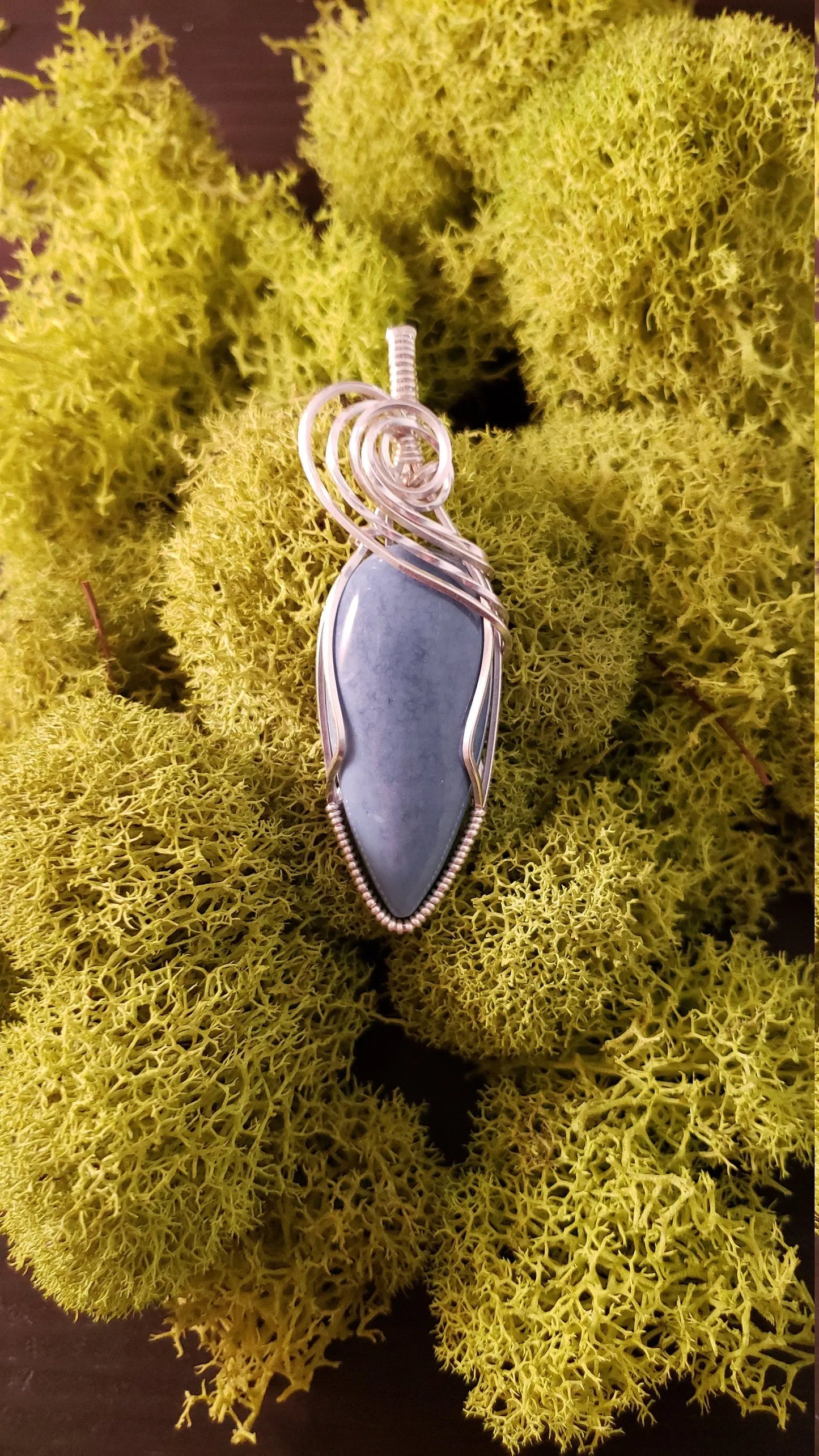 Blue Opal Wire Wrapped Pendant, Birthstone jewelry - moonlitbeading
