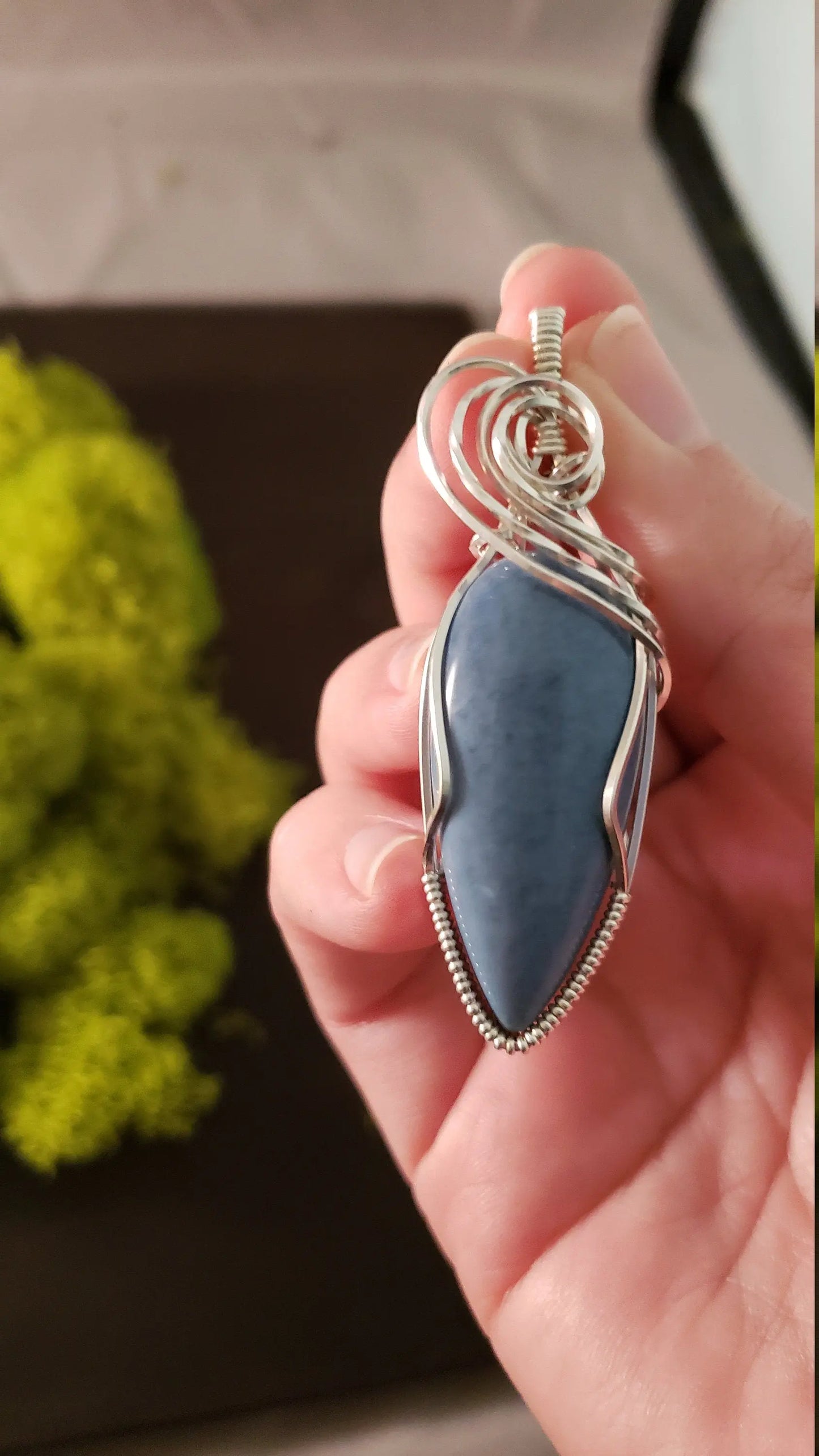 Blue Opal Wire Wrapped Pendant, Birthstone jewelry - moonlitbeading