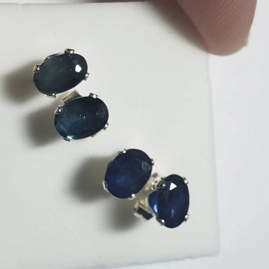 Blue Sapphire Stud Earrings, 6x4mm, Valentine's Day Gift - moonlitbeading