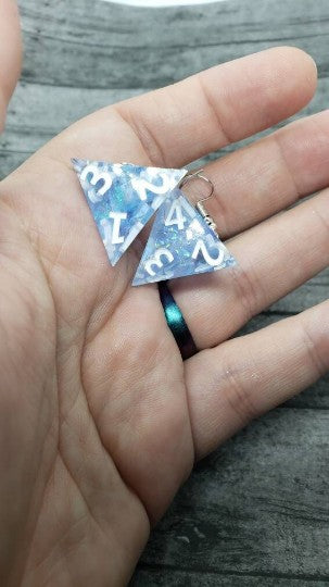 Blue Sharp Edge Iridescent Polyhedral Dice Earrings, DnD gift    blue, dice earrings