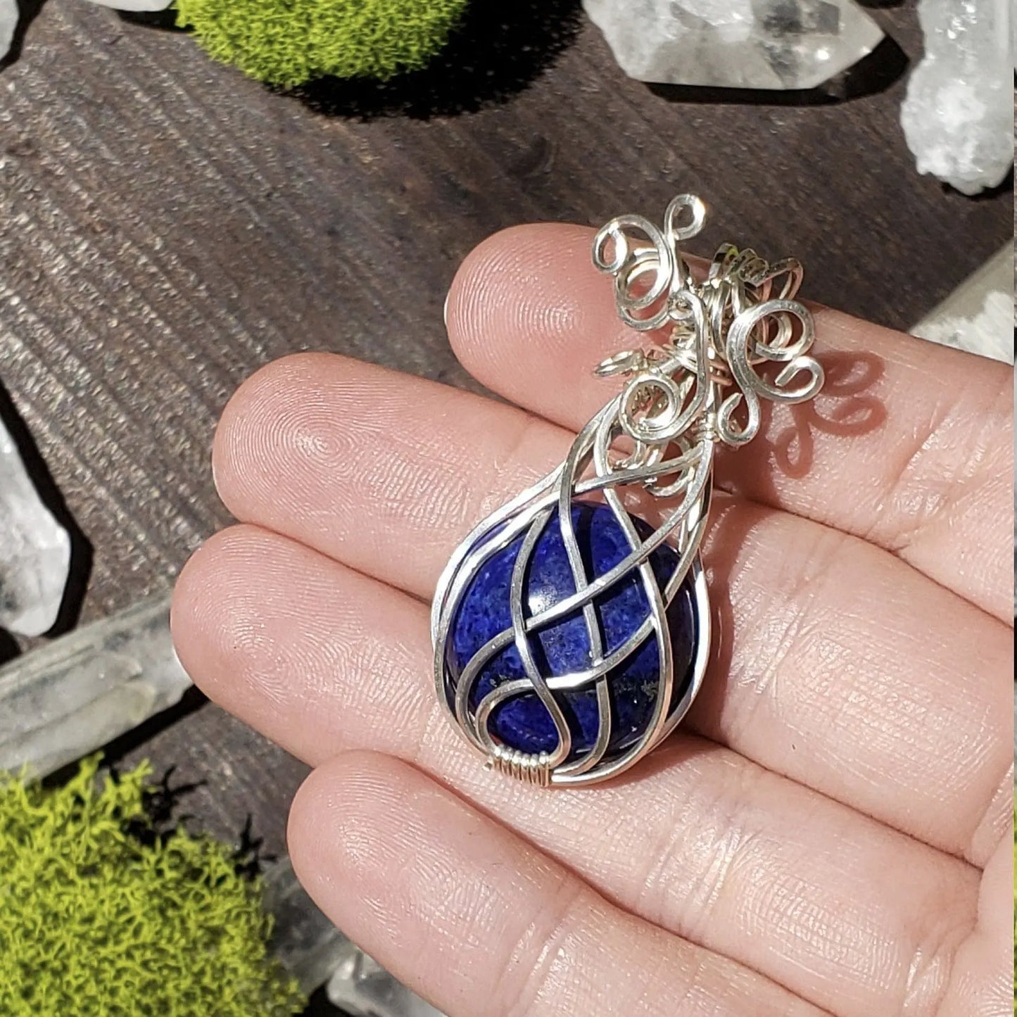 Lapis Lazuli Wire Wrapped Pendant - moonlitbeading