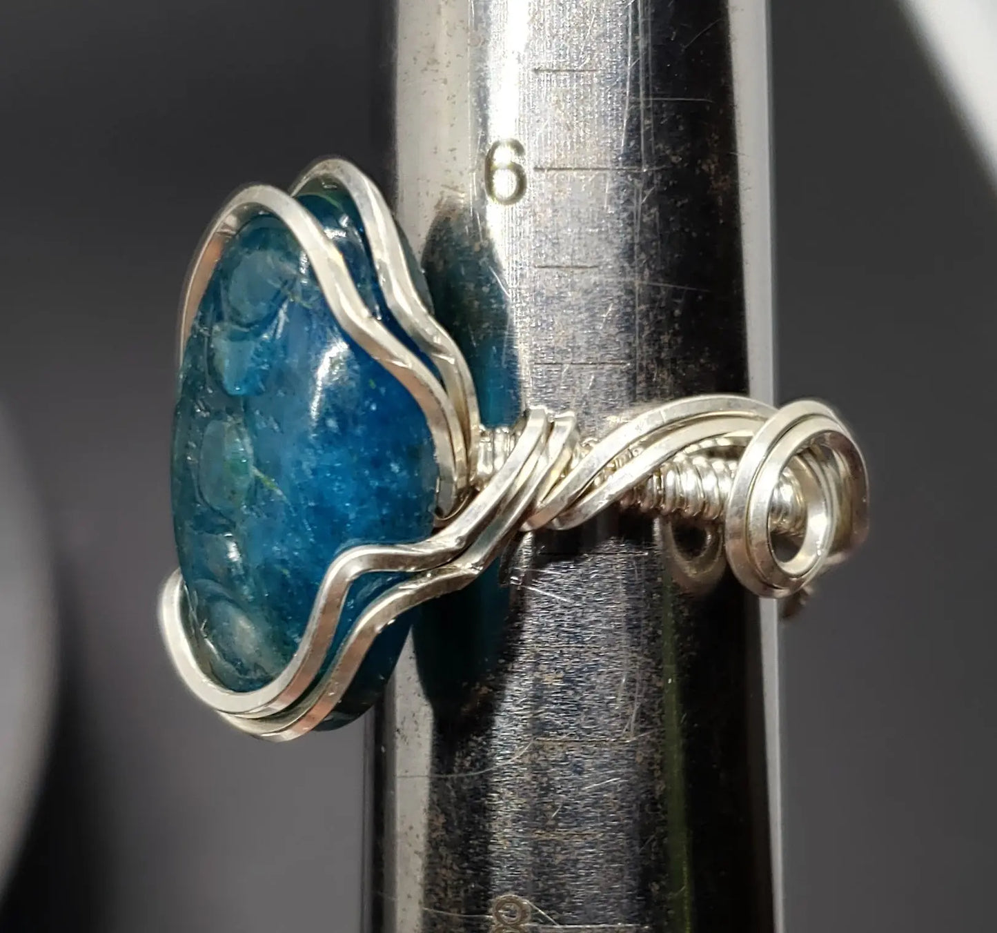 Carved Blue Apatite Ring, Moon Phase, Triple Moon, Goddess Energy Ring    apatite, gemstone ring, moon, moon phase, the moon