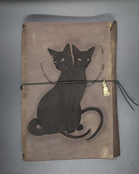 Conjoined Cat Journal    cat, leather journal