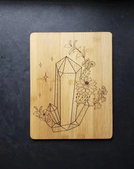 Crystal and Flower Laser Engraved Cutting Board - moonlitbeading