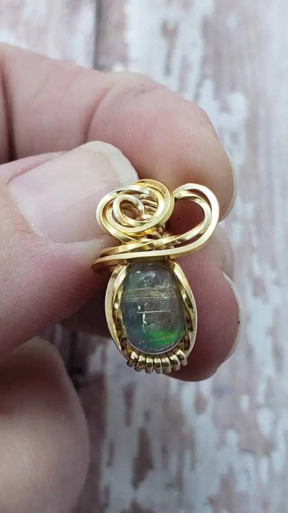 Dainty Aurora Opal pendant, Solitare Pendant, Statement Jewelry - moonlitbeading