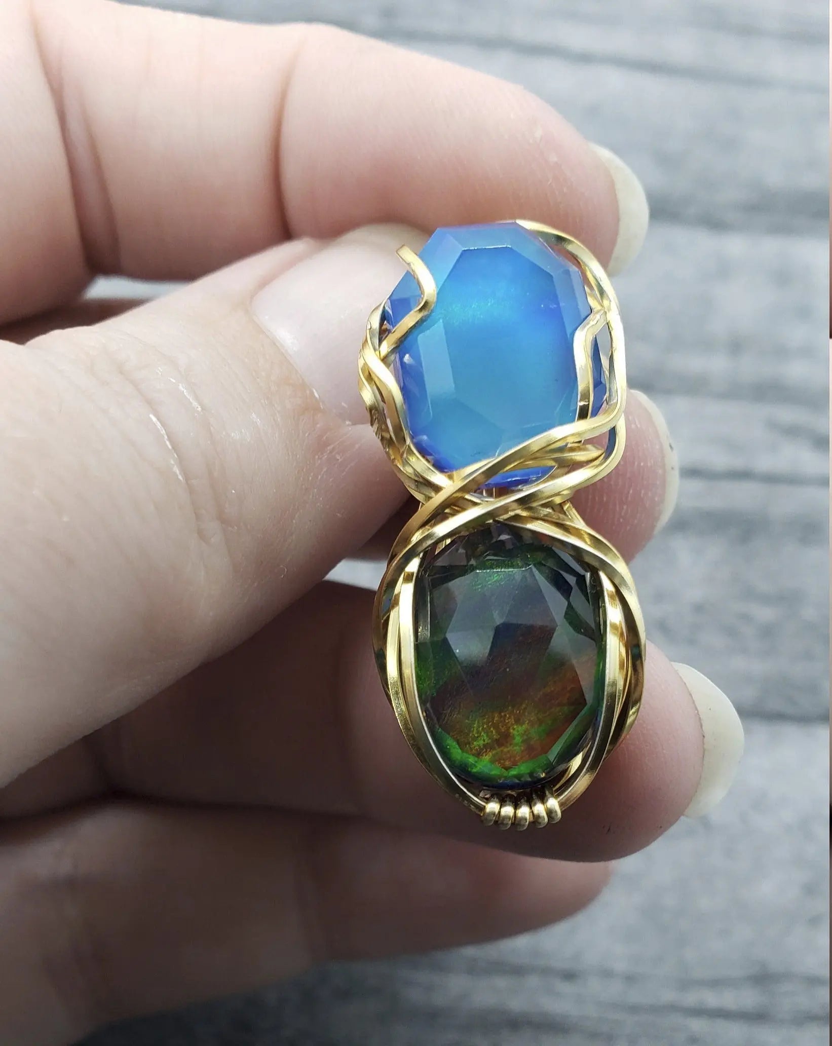 Aurora Opal Pendant, Dual Stone Wire Wrapped Pendant, Protect Pendant - moonlitbeading