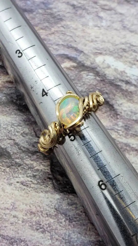 Ethiopian Opal Ring Size 5, Wire wrapped ring - moonlitbeading