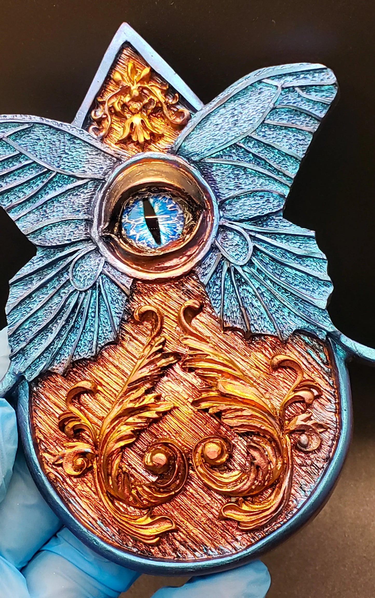 Evil Eye Lunar Moth Planchette    altar decor, blue, divination, evil eye, eye, eyes, gold, green, moon, moon phase, orange, ouija, Planchette, purple, witchy