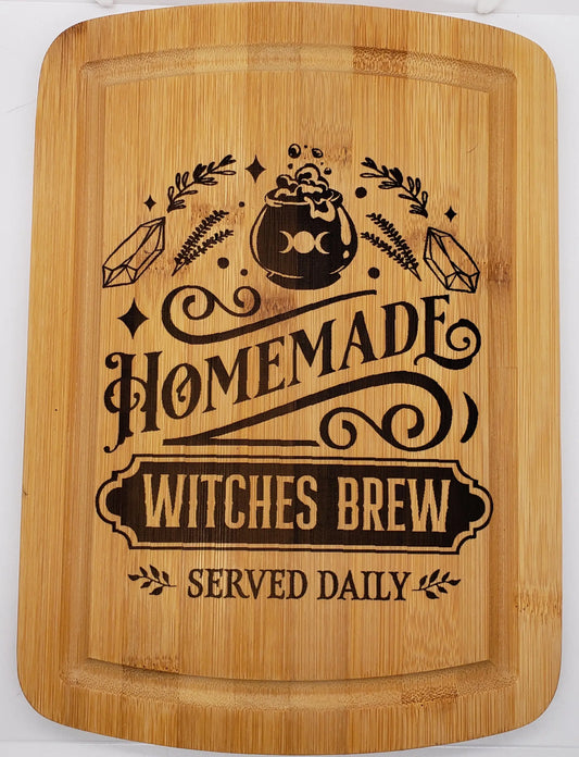 Homemade Witches Brew Served Daily Engraved Cutting Board, Witchy Homewarming gift, Coffee Lovers, Kitchen Witch    bamboo, cat, cutting board, witch