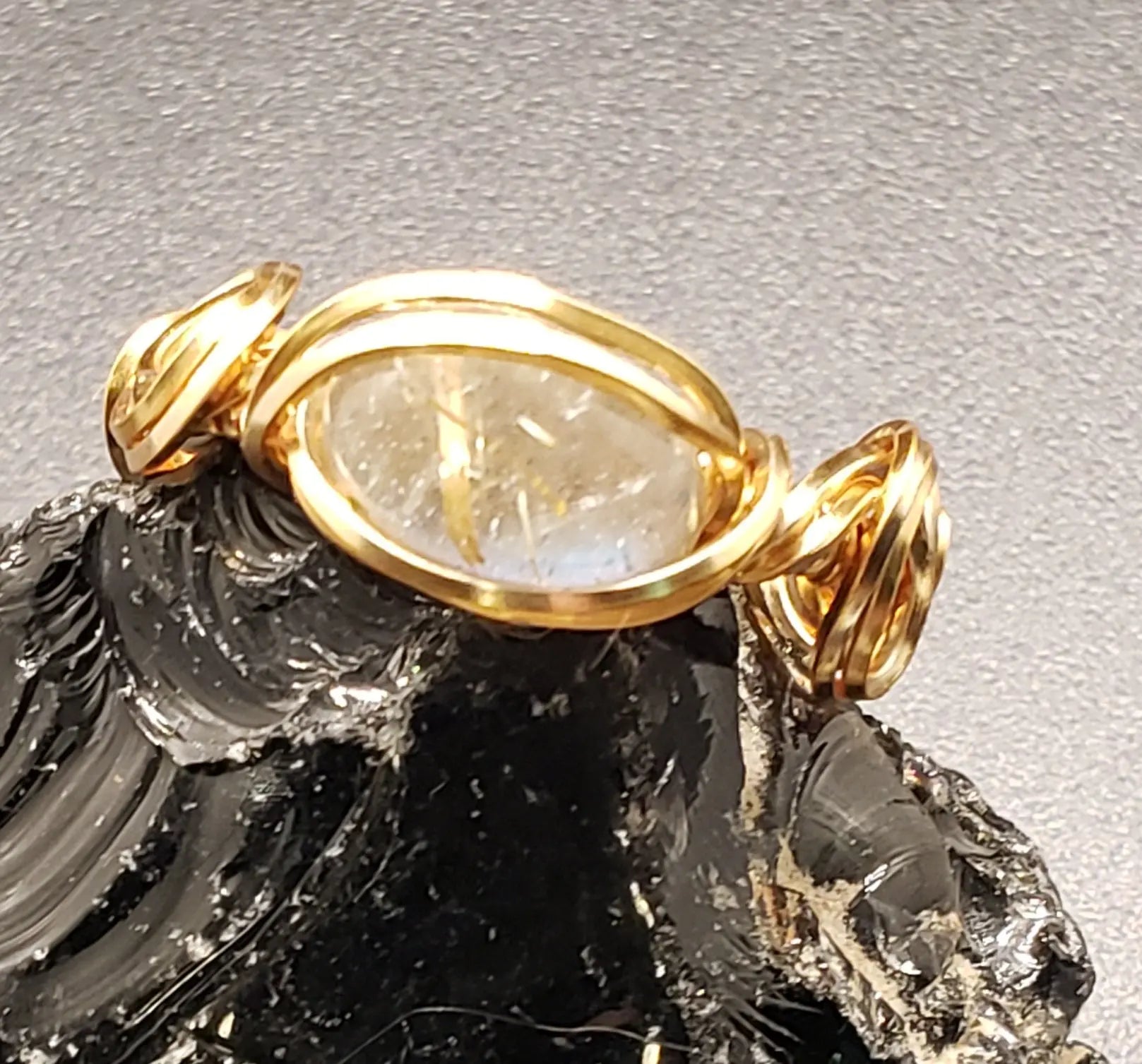 Labradorite and Rutilated Quart Ring, Sz 6.25    gemstone ring, labradorite, Rutilated Quartz