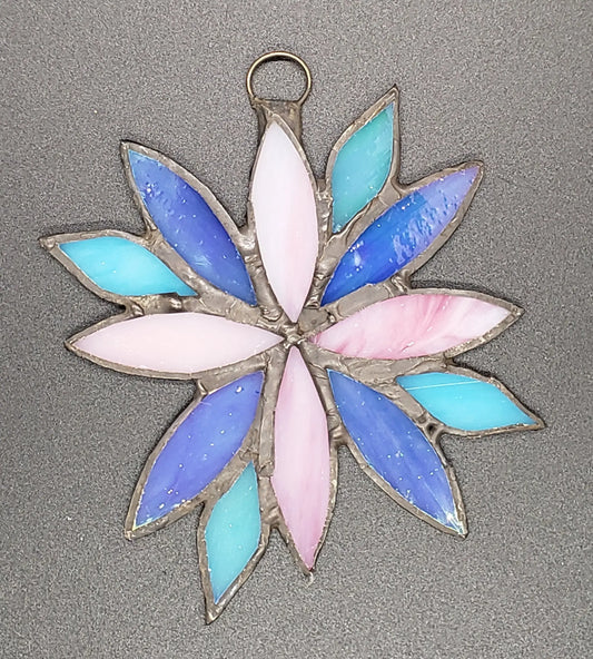 Large Bisexual Flower Suncatcher, LGBTQ+ Floral stained glass    bisexual, blue, lgbtq+, pink, purple, stained glass, suncatcher