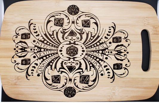 Large DnD Dice Engraved Cutting Board    bamboo, cutting board