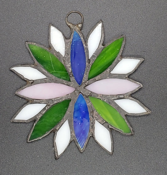 Large Genderqueer Flower Suncatcher, LGBTQ+ Floral stained glass    genderqueer, green, lgbtq+, purple, stained glass, suncatcher