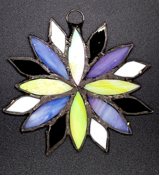 Large Nonbinary Flower Suncatcher, LGBTQ+ Floral stained glass    black, lgbtq+, nonbinary, purple, stained glass, suncatcher, white, yellow