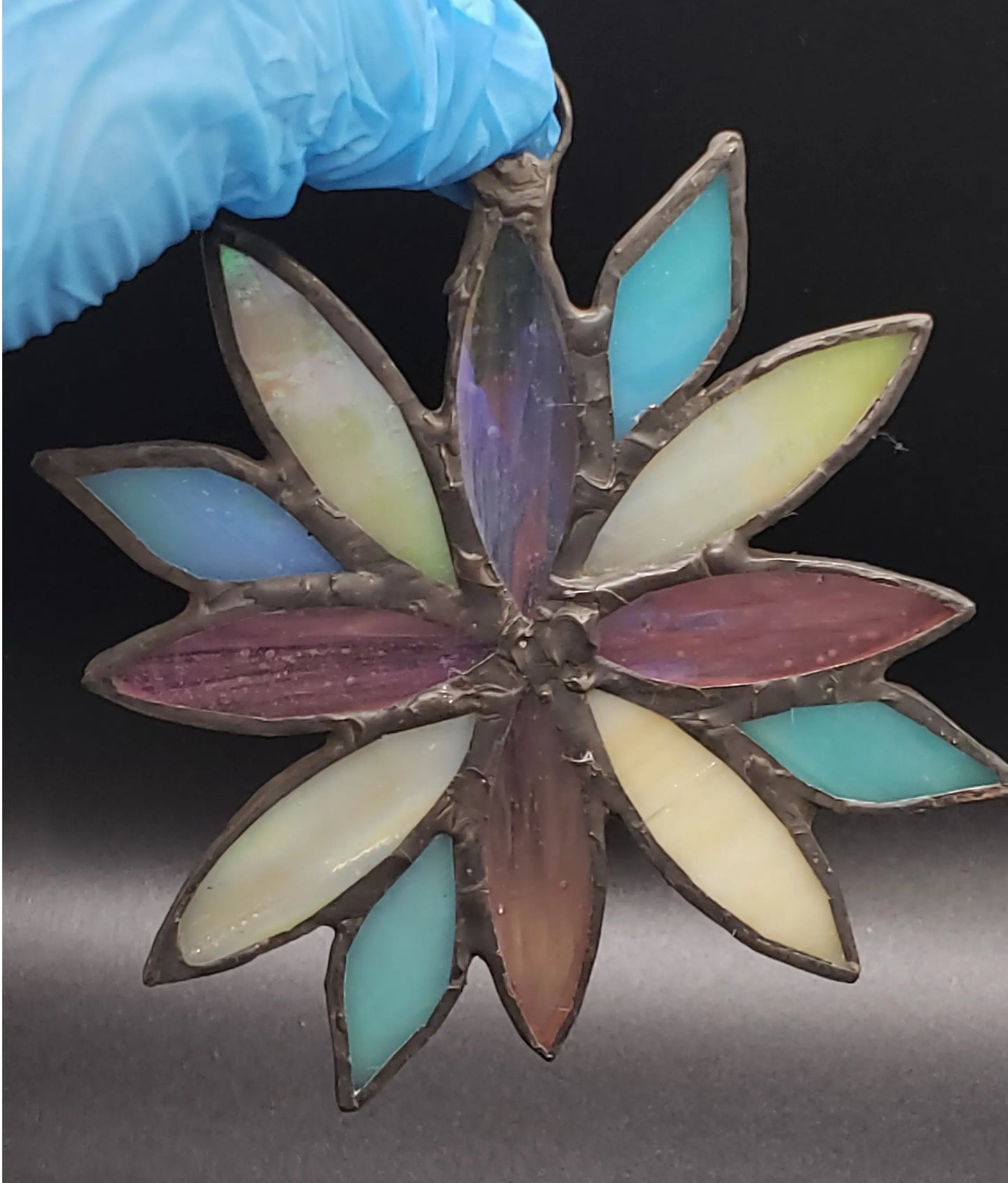 Large Pansexual Flower Suncatcher, LGBTQ+ Floral stained glass    blue, lgbtq+, pansexual, pink, stained glass, yellow