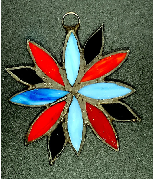 Large Polyamorous Flower Suncatcher, LGBTQ+ Floral stained glass    blue, lgbtq+, polyamorous, red, stained glass, suncatcher
