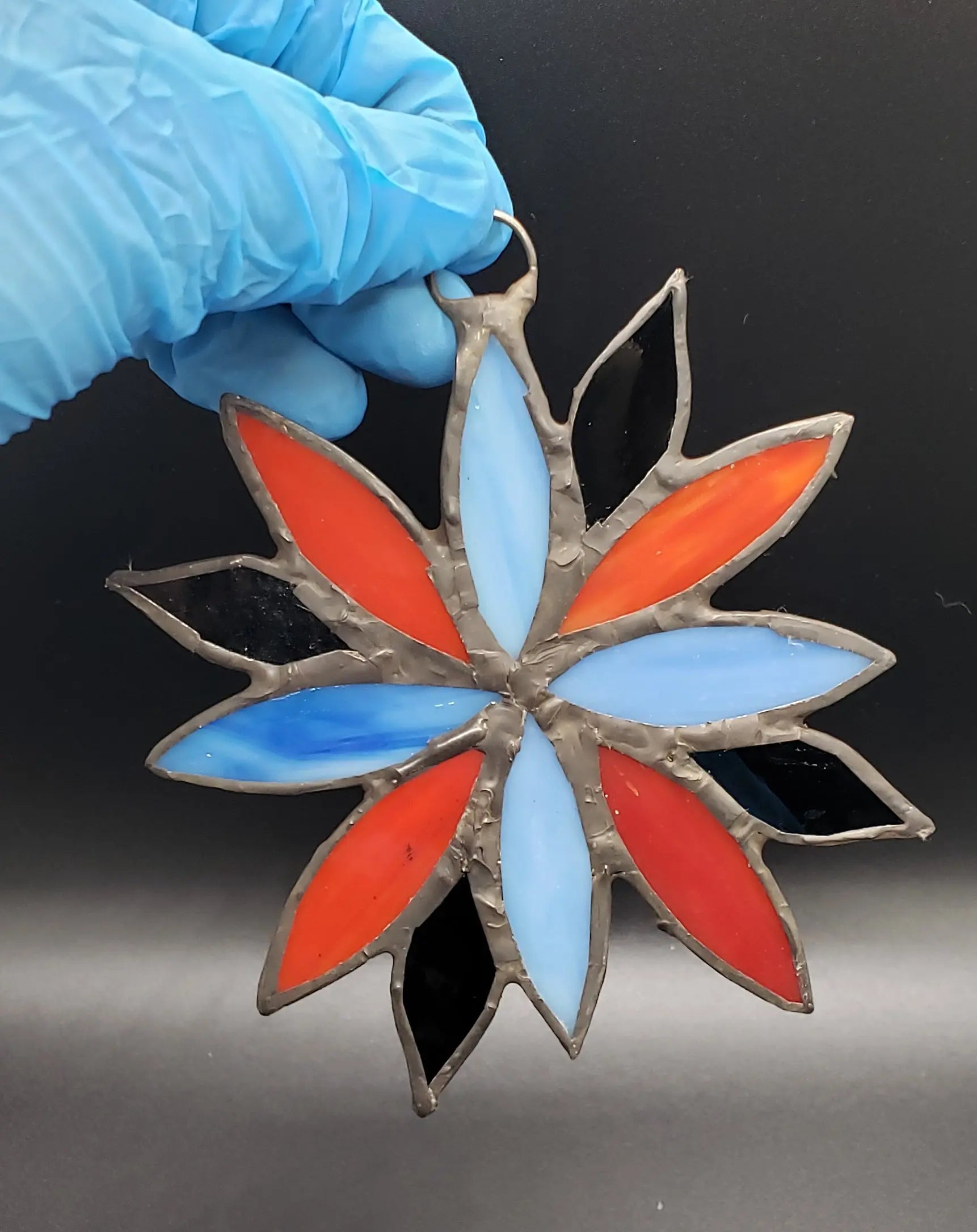 Large Polyamorous Flower Suncatcher, LGBTQ+ Floral stained glass    blue, lgbtq+, polyamorous, red, stained glass, suncatcher