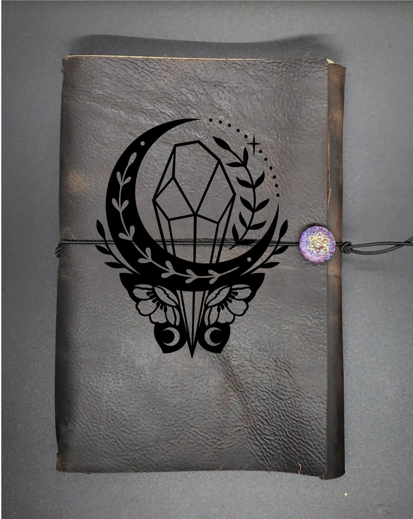 Moon and Crystals Leather Traveller's Journal, 3 Designs to choose from