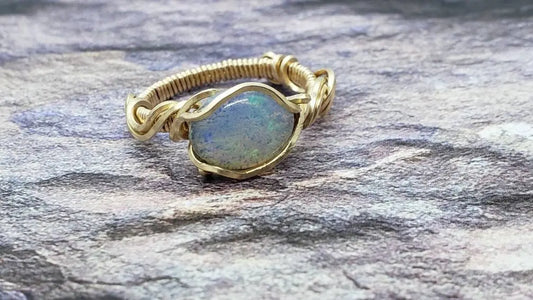 Opal Wire Wrapped Ring Size 9 - moonlitbeading