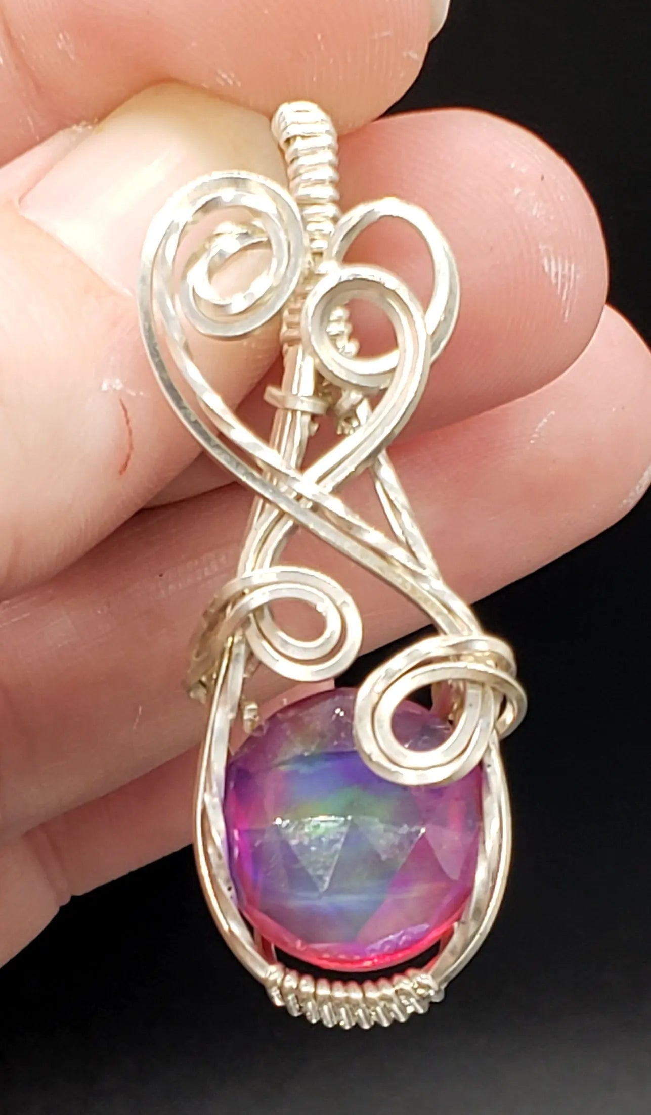 Pink Aurora Opal Pendant, Floating Elven Crystal Pendant    gemstone pendant, opal