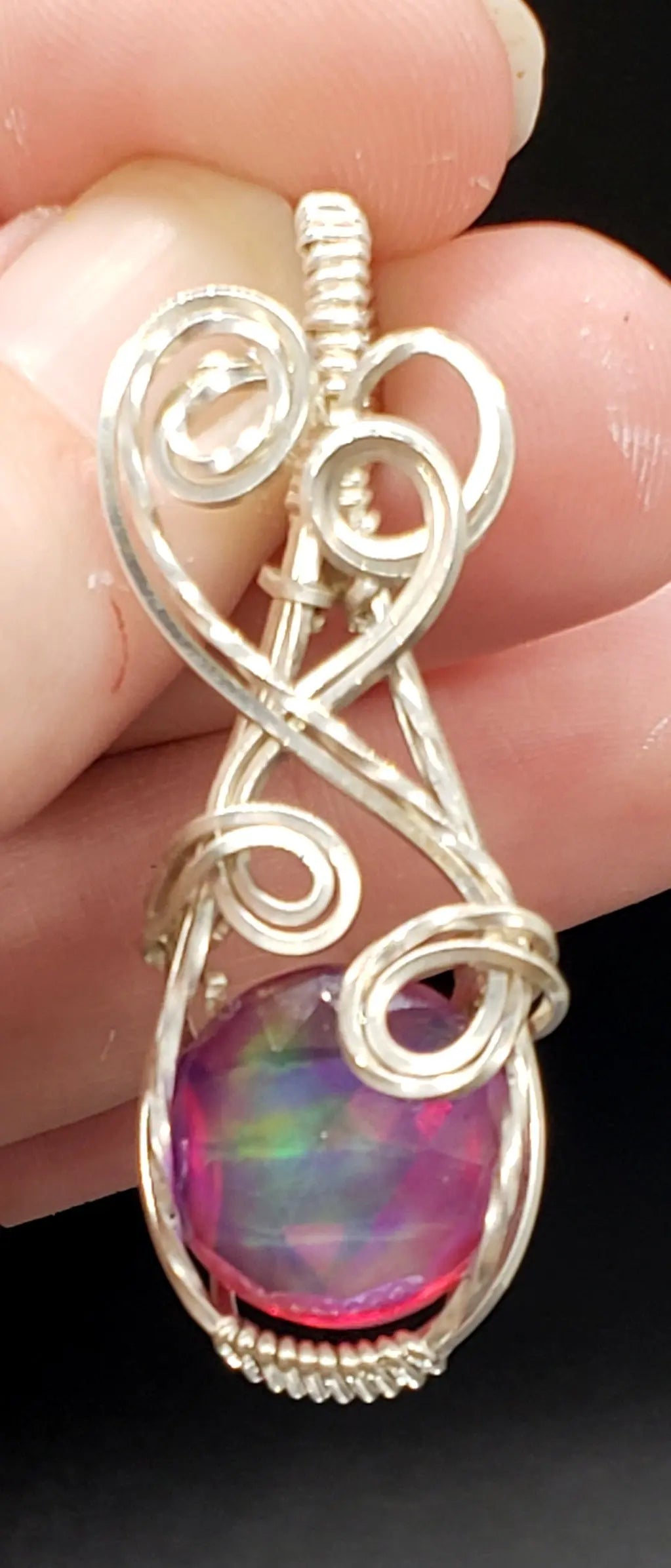 Pink Aurora Opal Pendant, Floating Elven Crystal Pendant    gemstone pendant, opal