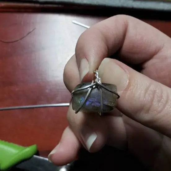 Rectangular Purple Labradorite Crystal Pendant - moonlitbeading