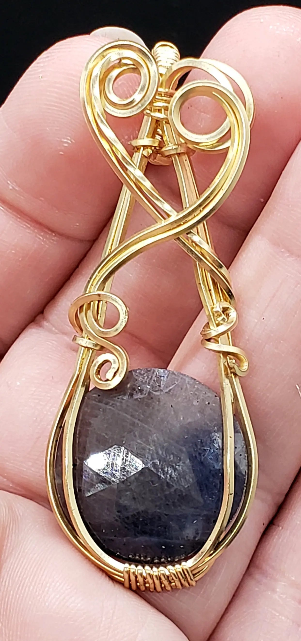Sapphire Opal Pendant, Floating Elven Crystal Pendant    gemstone pendant, sapphire