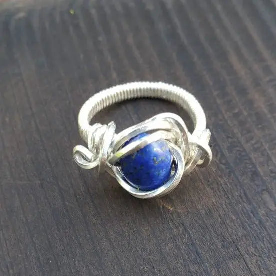 Silver Lapis Lazuli Ring Size 5 - moonlitbeading