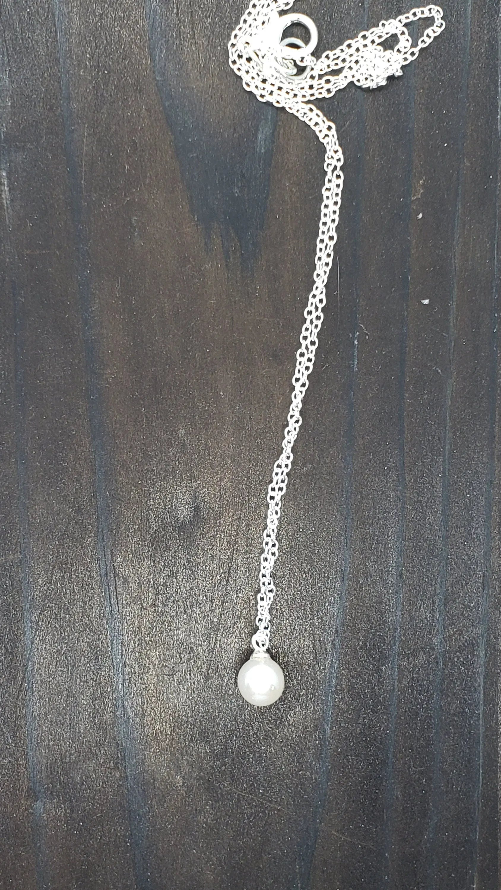 Solitare Pearl Necklace    gemstone pendant, pearl, white