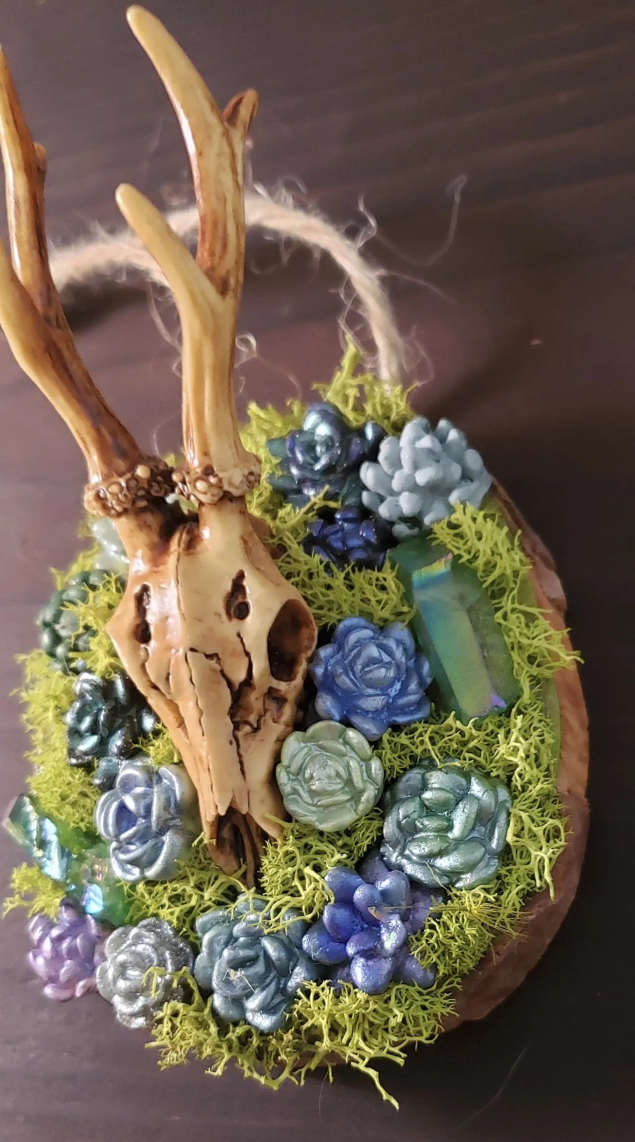 Stag Skull Succlent Garden Sculpture    altar decor, crystal cluster, deer, stag