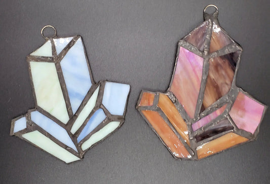 Stained Glass Crystal Cluster    blue, crystal cluster, green, pink, stained glass, suncatcher