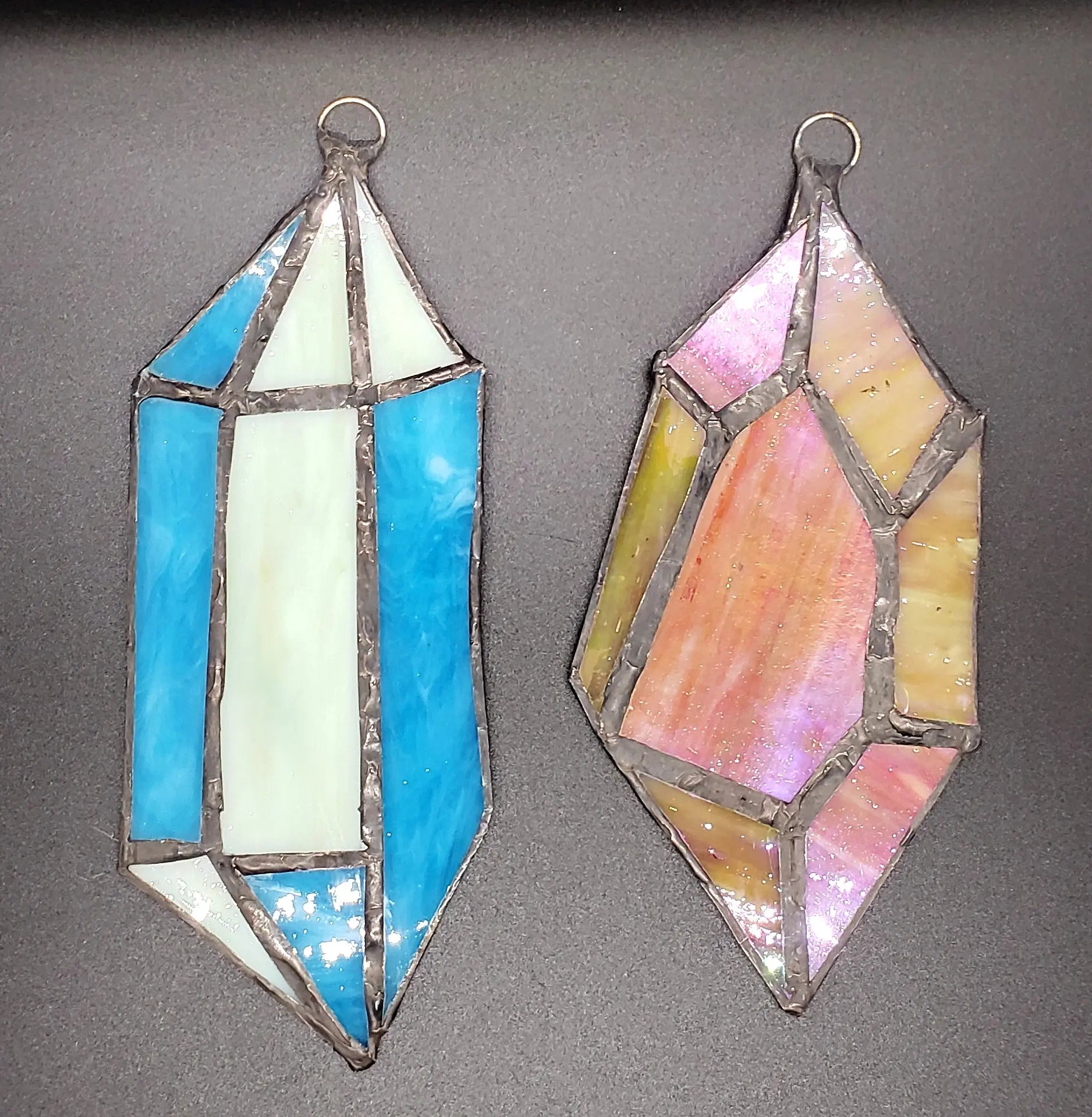 Stained Glass Crystal Point    blue, crystal cluster, green, pink, stained glass, suncatcher