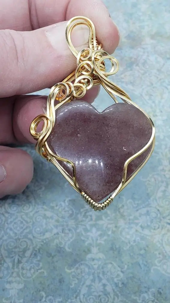 Strawberry Quartz Heart Pendant, Valentine's Gift    gemstone pendant, quartz