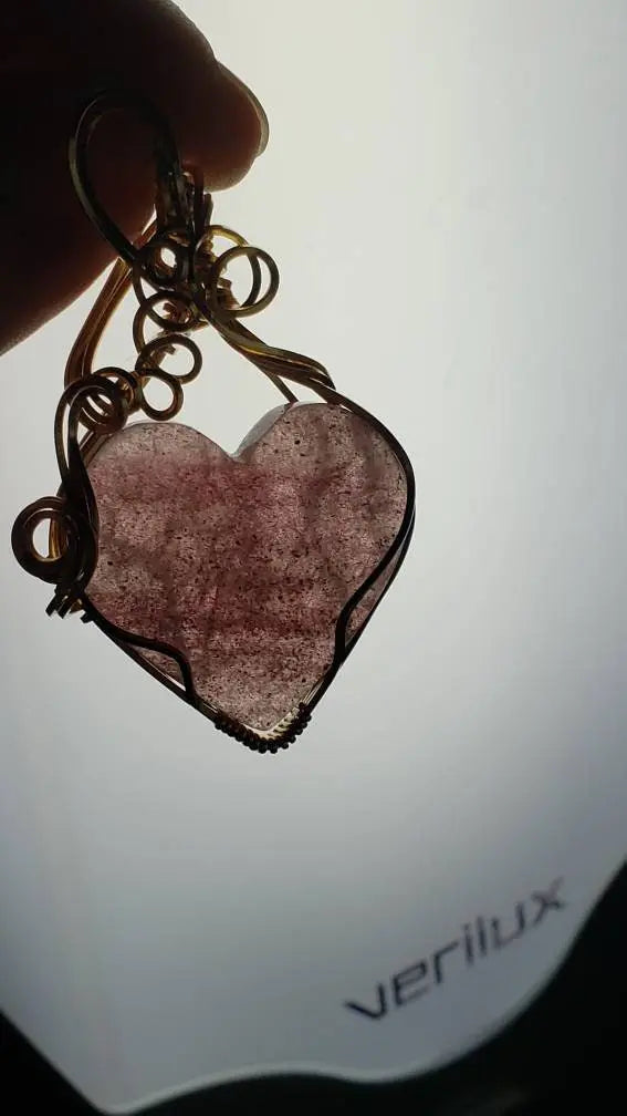 Strawberry Quartz Heart Pendant, Valentine's Gift    gemstone pendant, quartz