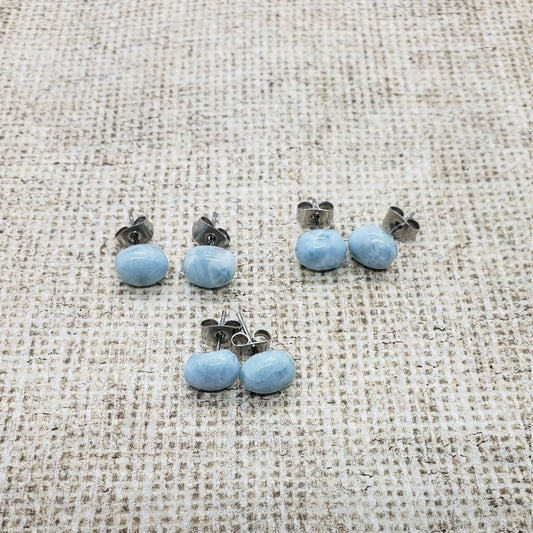 Tiny Larimar Stud Earrings, Chakra Earrings - moonlitbeading