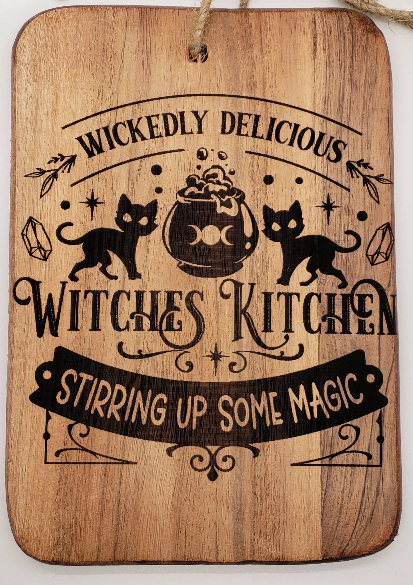 WIckedly Delicious Witches Kitchen Engraved Cutting Board, Witchy Homewarming gift, Coffee Lovers, Kitchen Witch    bamboo, cat, cutting board, witch