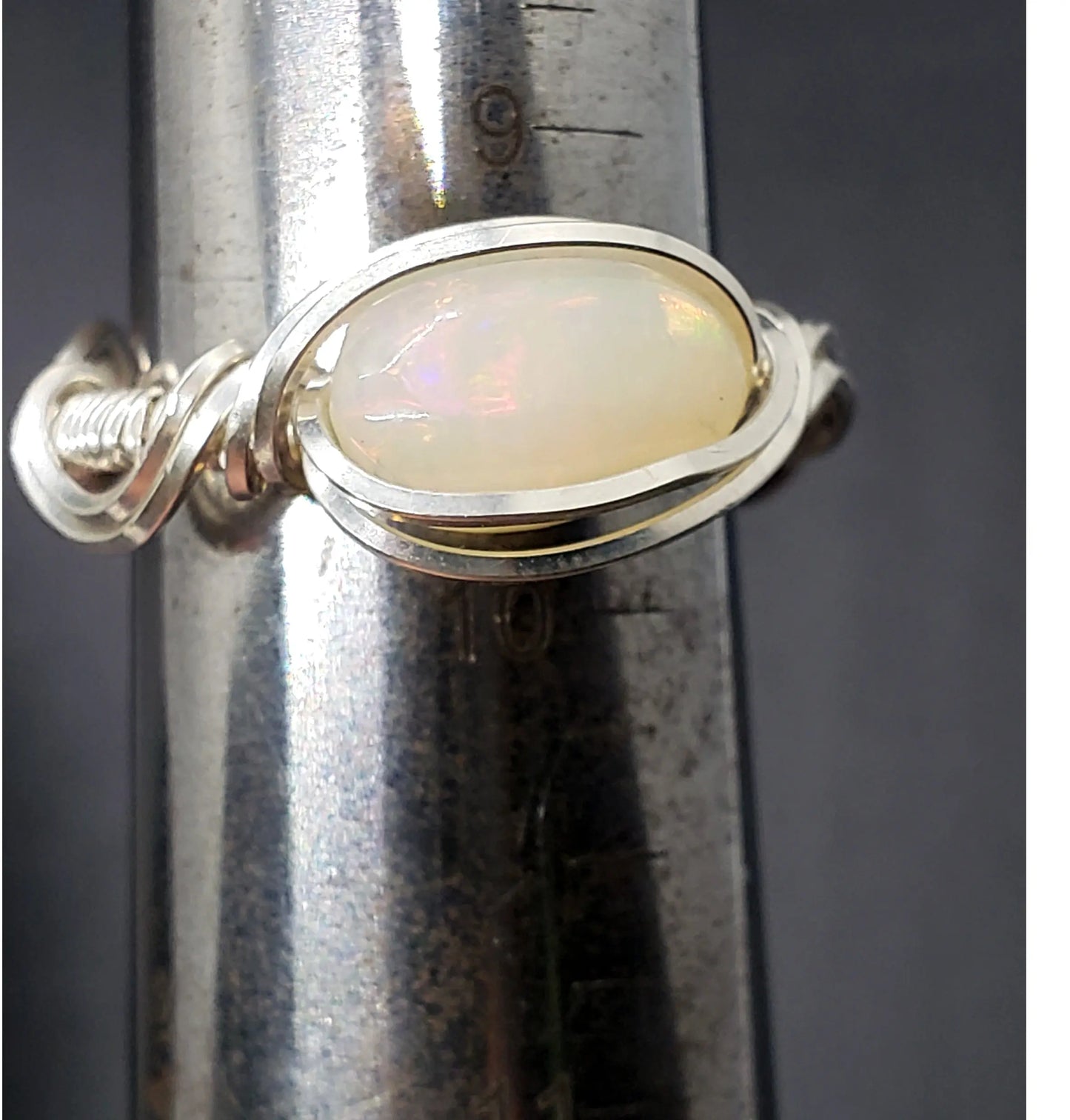 White Opal Ring, Sz 9.5    gemstone ring, opal